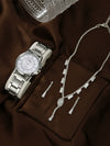 Business Style Round Dial Alloy Strap Quartz Watch For Female With Stainless Steel Clasp