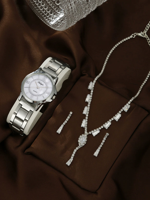 Business Style Round Dial Alloy Strap Quartz Watch For Female With Stainless Steel Clasp