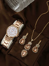 Business Style Round Dial Alloy Strap Quartz Watch For Female With Stainless Steel Clasp