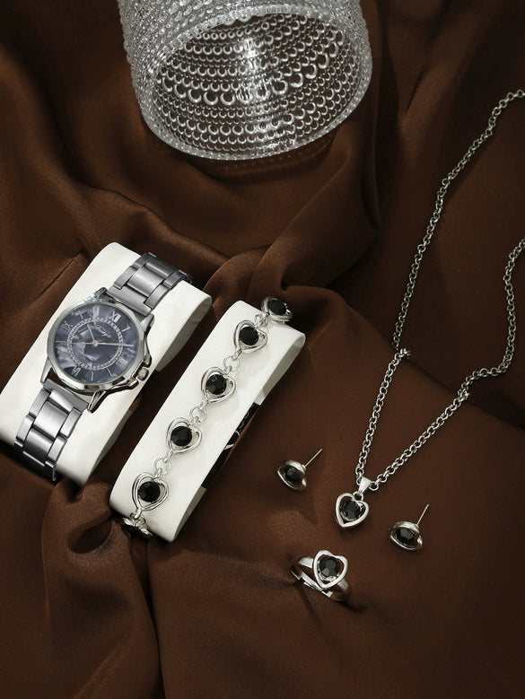Business Style Round Dial Alloy Strap Quartz Watch For Female With Stainless Steel Clasp