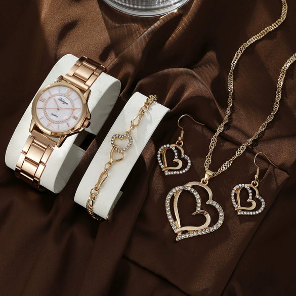 Business Style Round Dial Alloy Strap Quartz Watch For Female With Stainless Steel Clasp