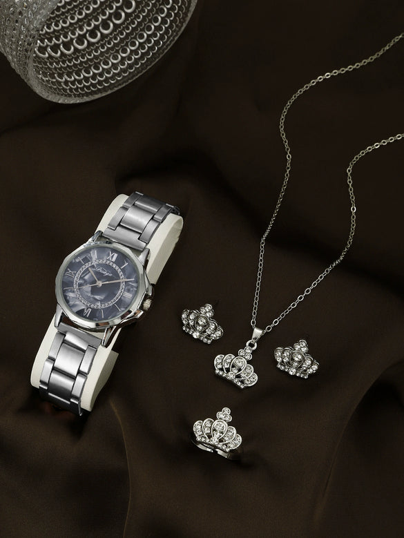 Business Style Round Dial Alloy Strap Quartz Watch For Female With Stainless Steel Clasp