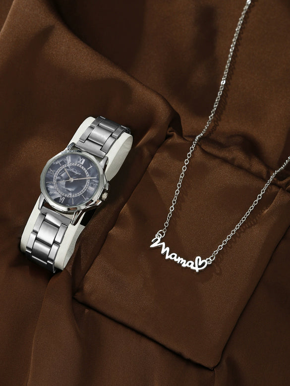 Business Style Round Dial Alloy Strap Quartz Watch For Female With Stainless Steel Clasp