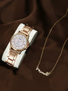 Business Style Round Dial Alloy Strap Quartz Watch For Female With Stainless Steel Clasp