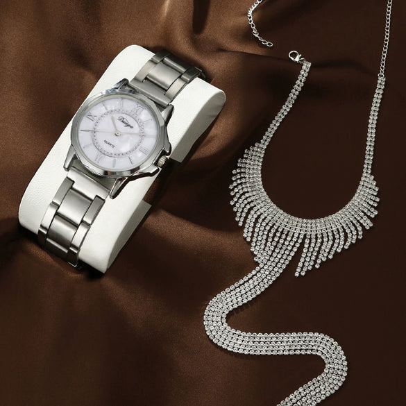 Business Style Round Dial Alloy Strap Quartz Watch For Female With Stainless Steel Clasp