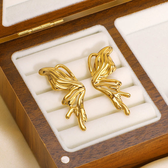 Butterfly Bow Tie Style Women's Titanium Steel 18K Gold Plated Electroplated Earrings