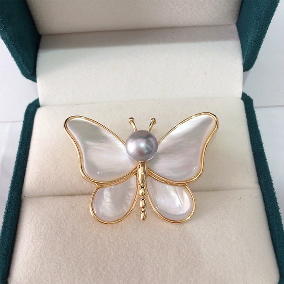 Butterfly Brooch Shell Natural Sea Fritillary Water Pearl Insect Pattern Electroplated Women's Fashion Accessory