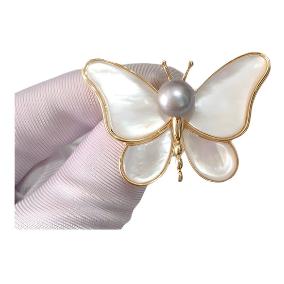 Butterfly Brooch Shell Natural Sea Fritillary Water Pearl Insect Pattern Electroplated Women's Fashion Accessory