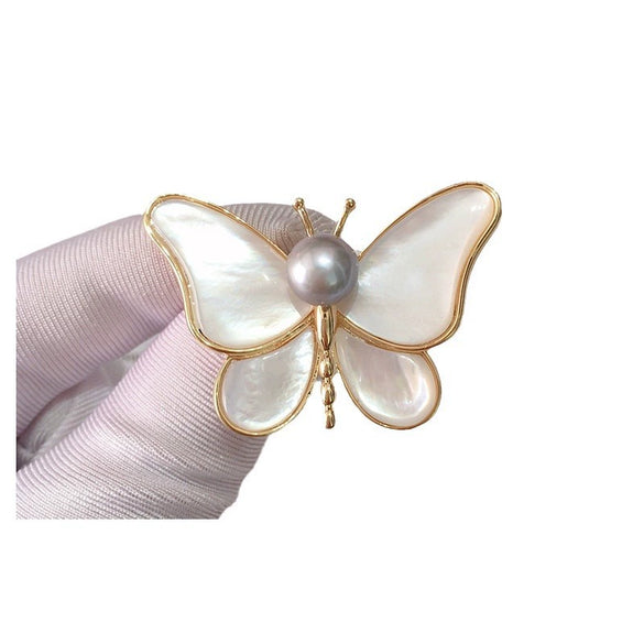 Butterfly Brooch Shell Natural Sea Fritillary Water Pearl Insect Pattern Electroplated Women's Fashion Accessory