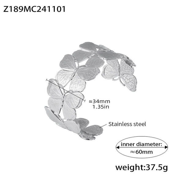 Butterfly Exaggerated Opening Bracelet 316L Stainless Steel 18K Gold Plated Elegant For Women