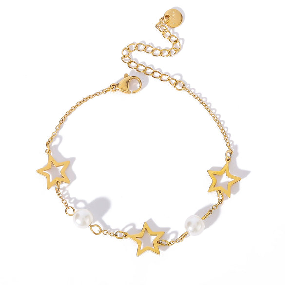 Butterfly Fivepointed Star Titanium Steel And Stainless Steel 18K Plated Geometric Style Bracelet For Women