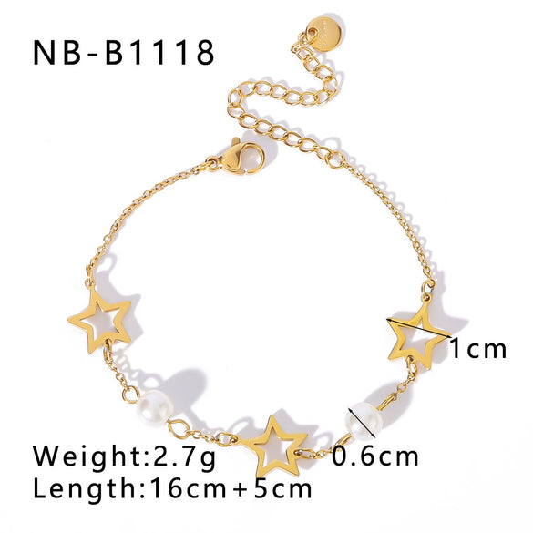 Butterfly Fivepointed Star Titanium Steel And Stainless Steel 18K Plated Geometric Style Bracelet For Women
