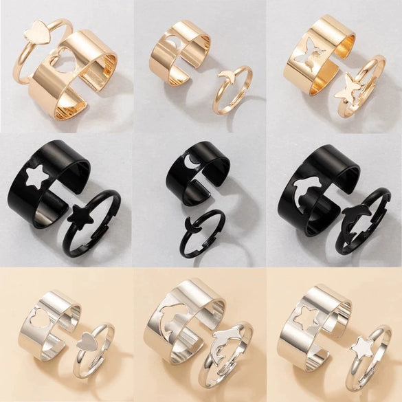 Butterfly Love Star Moon Creative Hollow Punk Couple Ring Pair Alloy With Electroplating