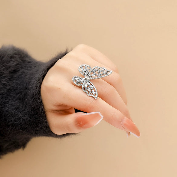 Butterfly Open Ring Artificial Crystal Diamond Highend Light Luxury Hand Jewelry For Women
