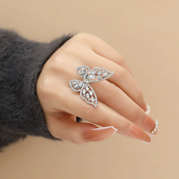 Butterfly Open Ring Artificial Crystal Diamond Highend Light Luxury Hand Jewelry For Women