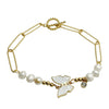 Butterfly Pendant Bracelet Stainless Steel Zircon Freshwater Pearl Electroplated For Women