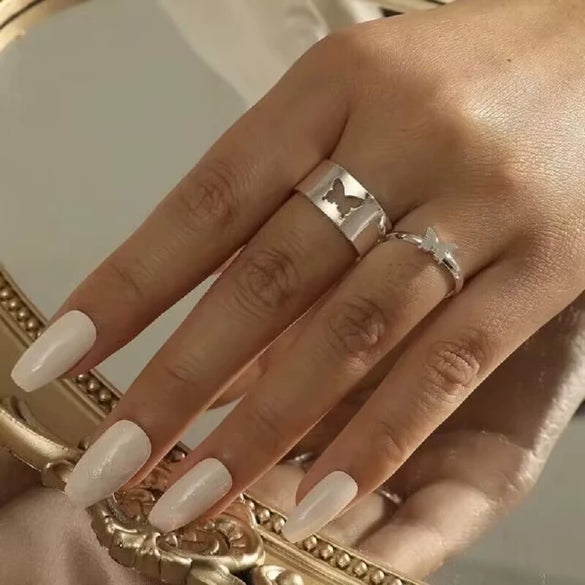 Butterfly Ring Set Creative Hollow Punk Style Couple Ring Tin Alloy Geometric Electroplated