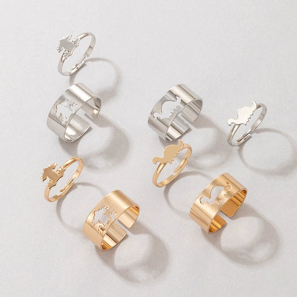 Butterfly Ring Set Creative Hollow Punk Style Couple Ring Tin Alloy Geometric Electroplated