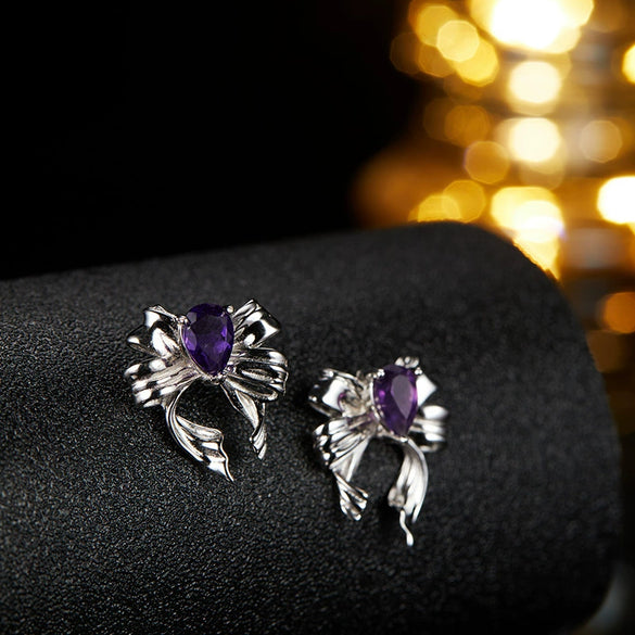 Butterfly Style S925 Sterling Silver Natural Colored Gemstone Stud Earrings For Women Set With Gems Animal Zodiac Design