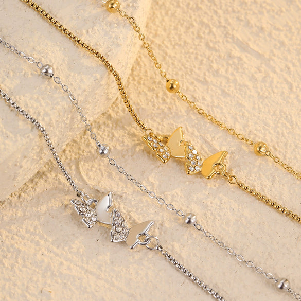 Butterfly Zircon Stainless Steel Electroplated Women's Fashion Bracelet