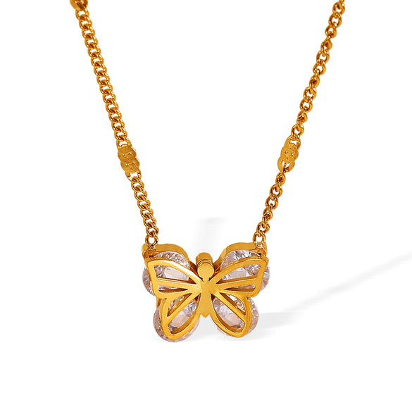 Butterfly Zircon 316L Stainless Steel Women's Necklace With Animal Zodiac Pattern And Electroplating Treatment