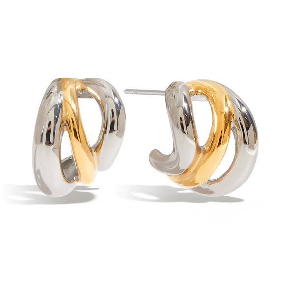 C Shaped Stainless Steel Earrings For Women Geometric Design Electroplated