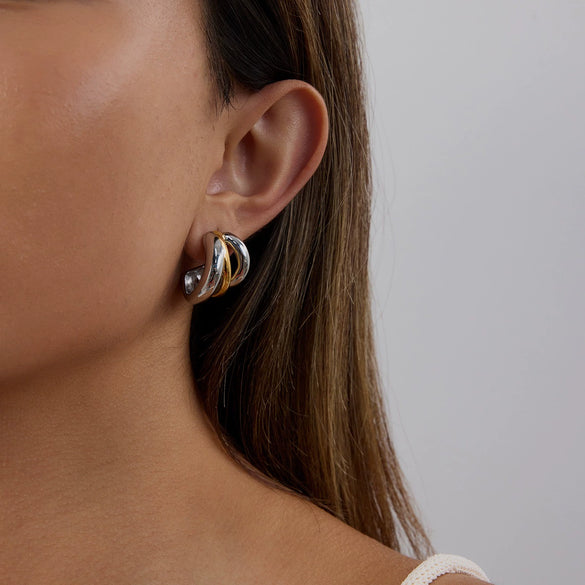 C Shaped Stainless Steel Earrings For Women Geometric Design Electroplated
