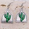 Cactus Earrings Metal Vintage Plant Flowers Pendant