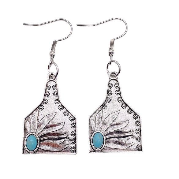 Cactus Earrings Metal Vintage Plant Flowers Pendant