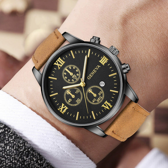 Canvas Alloy Watch Bracelet Set Round Dial Men's Quartz Watch