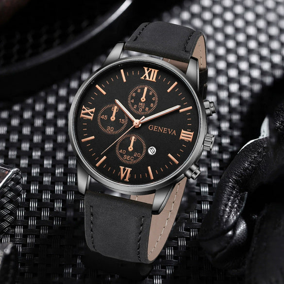 Canvas Alloy Watch Bracelet Set Round Dial Men's Quartz Watch