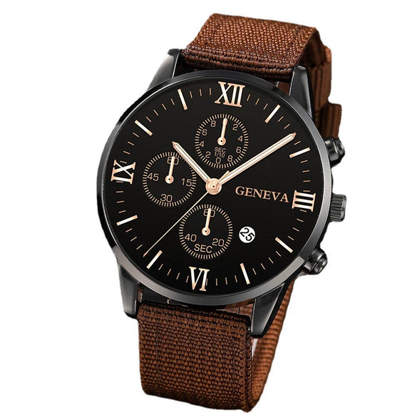 Canvas Alloy Watch Bracelet Set Round Dial Men's Quartz Watch