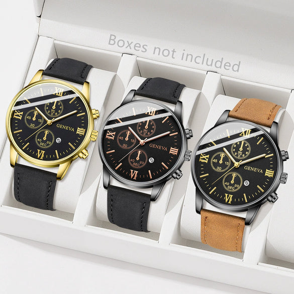 Canvas Alloy Watch Bracelet Set Round Dial Men's Quartz Watch