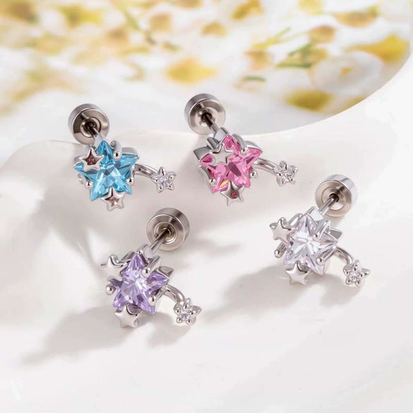 Cartilage Piercing Ear Bone Nail Metal Geometric Fivepointed Star Zirconia Fashion
