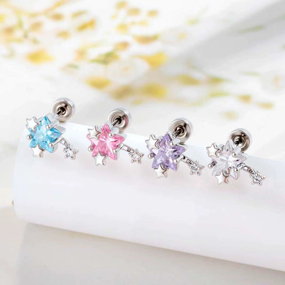 Cartilage Piercing Ear Bone Nail Metal Geometric Fivepointed Star Zirconia Fashion