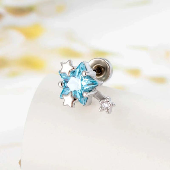 Cartilage Piercing Ear Bone Nail Metal Geometric Fivepointed Star Zirconia Fashion