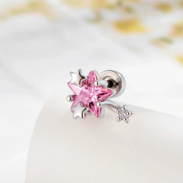 Cartilage Piercing Ear Bone Nail Metal Geometric Fivepointed Star Zirconia Fashion