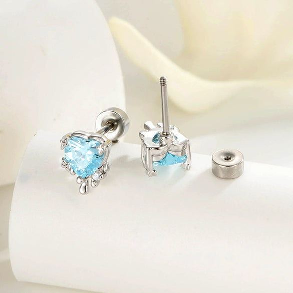 Cartilage Piercing Ear Bone Nail Metal Heart Shape With Diamond Design
