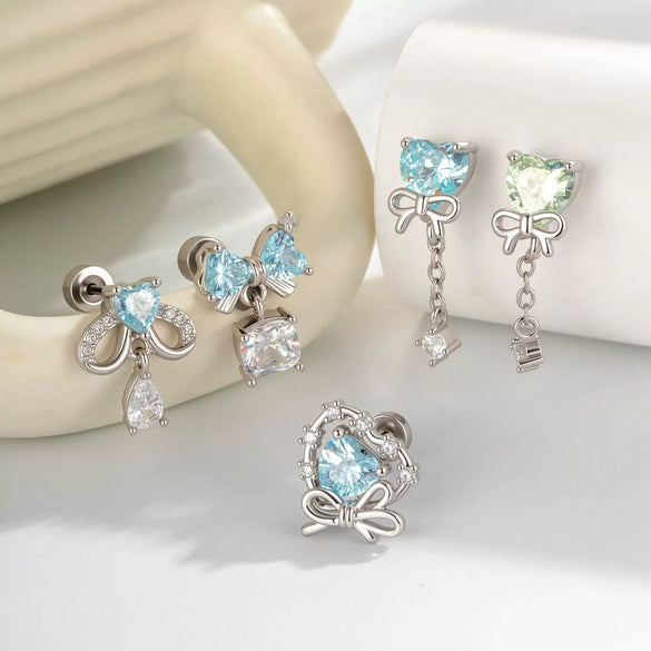 Cartilage Piercing Ear Bone Nail Metal Heart Shape Zircon Diamond Unisex