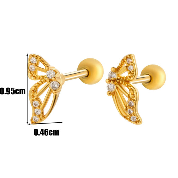Cartilage Piercing Ear Bone Nail Stainless Steel Butterfly Shape Micropaved Zircon Electroplated Women's Style