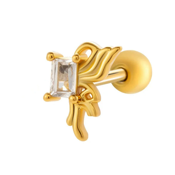 Cartilage Piercing Ear Bone Nail Stainless Steel Butterfly Shape Micropaved Zircon Electroplated Women's Style