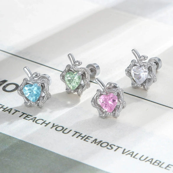 Cartilage Piercing Ear Bone Nail Titanium Steel Heart Shaped With Zircon