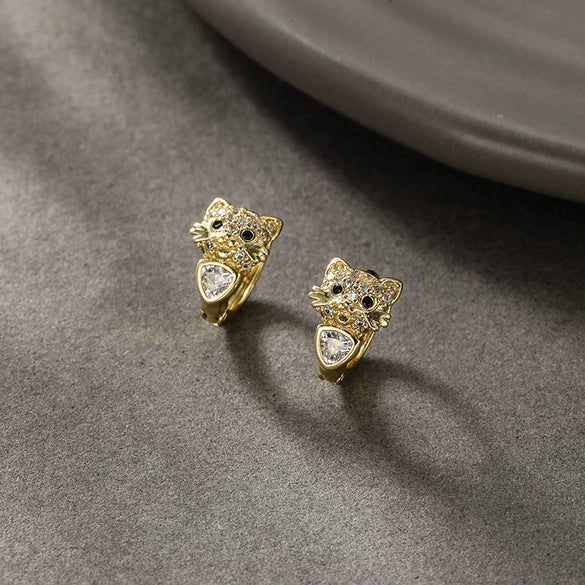 Cartoon Animal Zodiac Zircon Electroplated Cat Earrings For Women