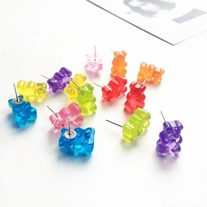 Cartoon Bear Creative Transparent Candy Color Earrings Wholesale