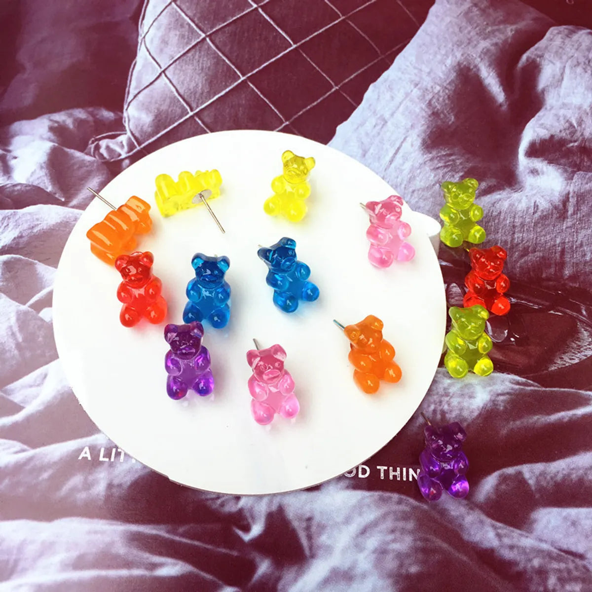 Cartoon Bear Creative Transparent Candy Color Earrings Wholesale