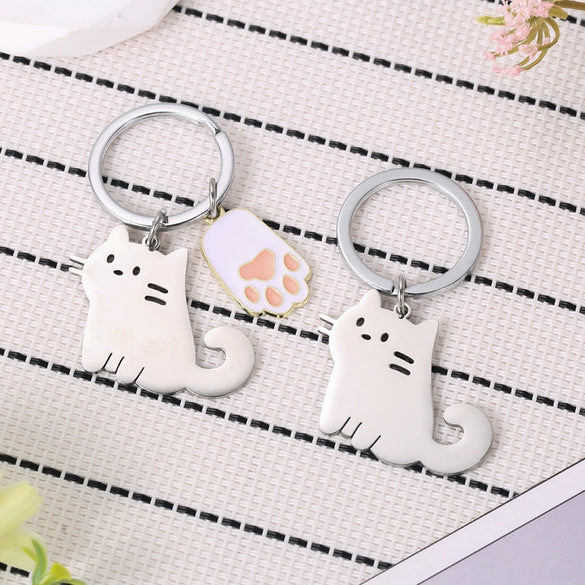 Cartoon Cat Stainless Steel Keychain Backpack Pendant For Girlfriend