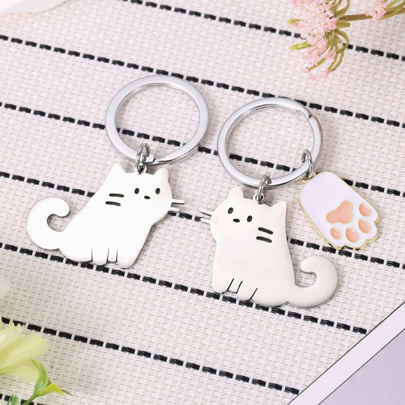 Cartoon Cat Stainless Steel Keychain Backpack Pendant For Girlfriend