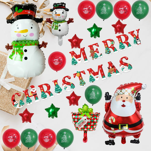 Cartoon Christmas Aluminum Foil Balloon Featuring Santa Claus And Snowman For Party Decoration