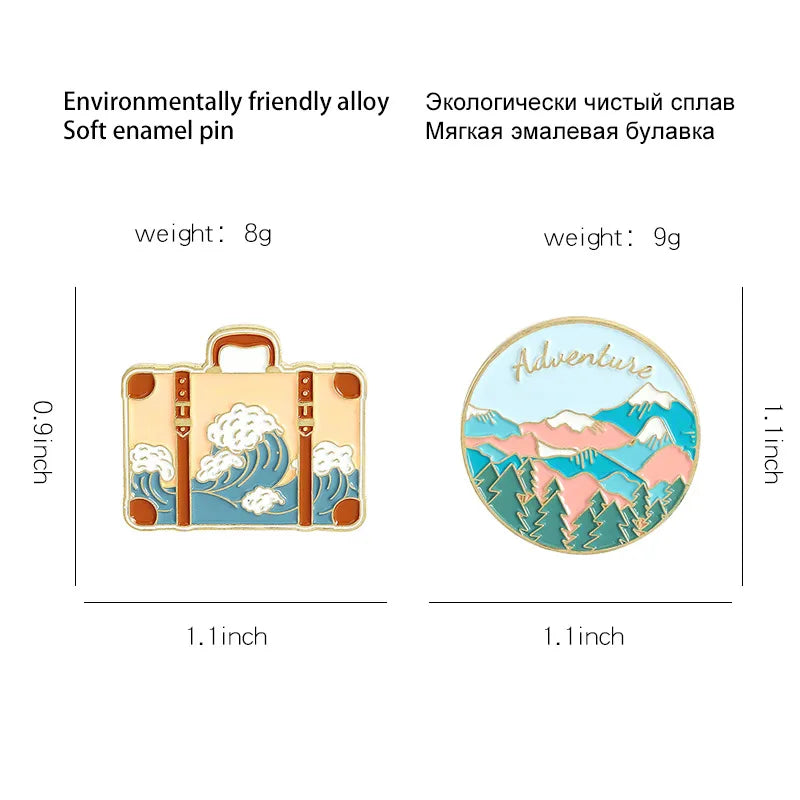 Cartoon Creative Drip Oil Travel Bag Mountain Alloy Brooch