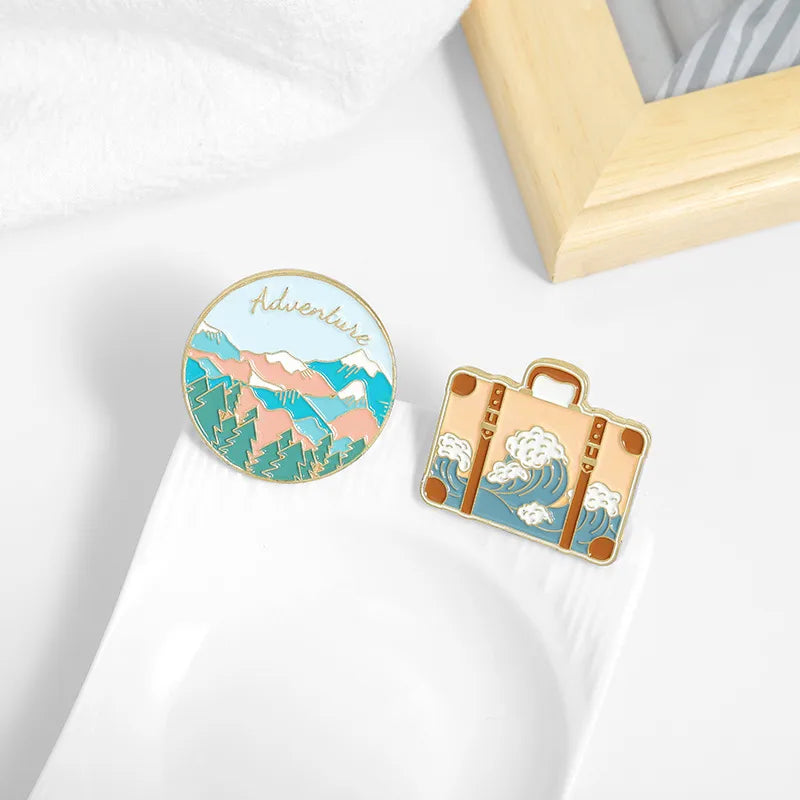 Cartoon Creative Drip Oil Travel Bag Mountain Alloy Brooch